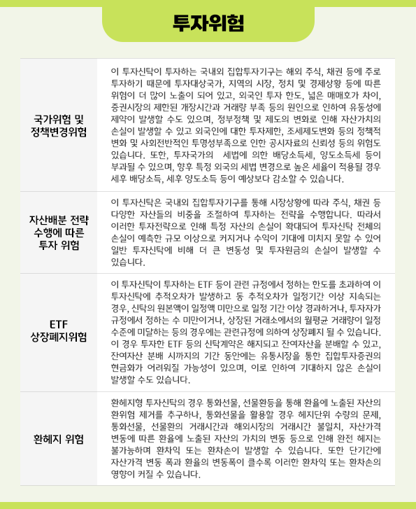 'kb 디딤 다이나믹 자산배분 펀드'의 투자 위험 요소들을 정리한 자료.